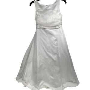 Bonnie Jean Girls White Organza Flower Girl Communion Dress Size 7 R42454-C‎